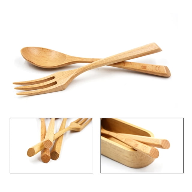 piezas Tenedores sobre cuchillos Cuchara y tenedor de madera Cuchara de cena Tenedor Cuchara y tenedor reutilizables Cuchara de haya Tenedor