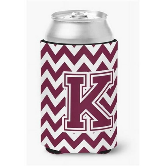 Letter K Chevron Maroon & White Can or Bottle Hugger, 0.25 x 4 x 5.5 in.