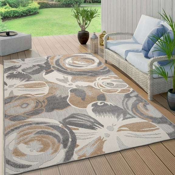 Bergamo Modern Floral Flowers Indoor/Outdoor Gray 5' x 7' Area Rug