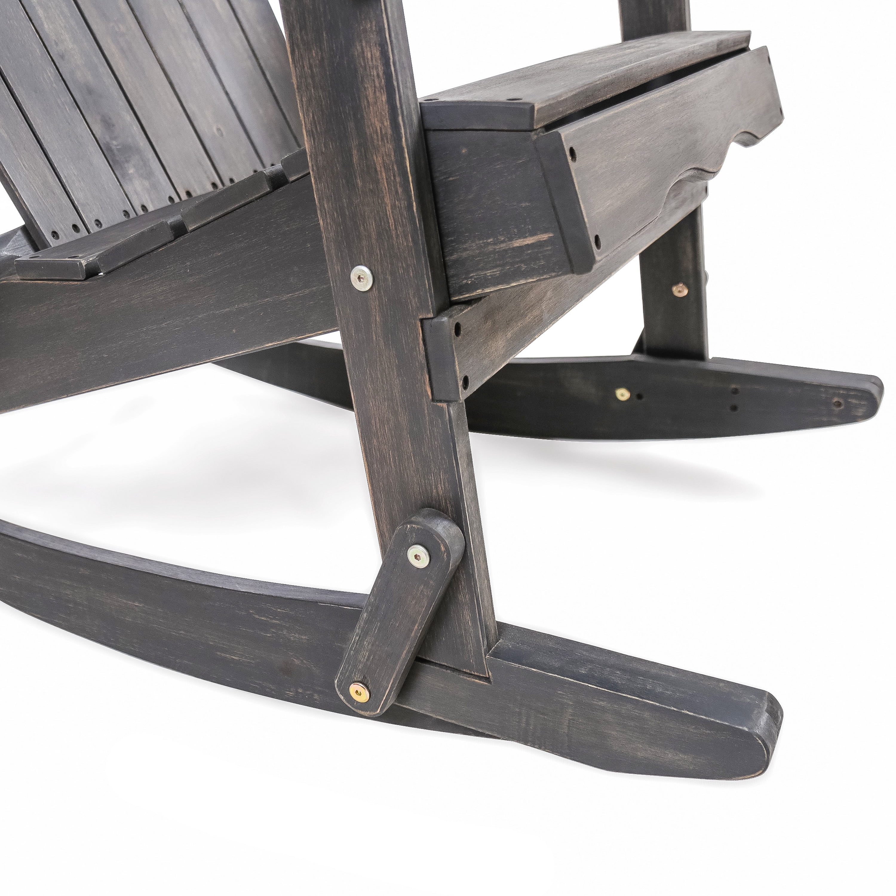 Outdoor Adirondack Rocking Chair with Slatted Back and Acacia Wood, Patio Rocker and Garden Seating for Porch Backyard, Dark Gray
