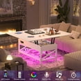 thumbnail image 3 of Aheaplus Lift Top Coffee Table with LED Lights & Power Outlet, Convertible to Dining Table, Multi-Functional Center Table with Shelves for Living Room, Home Office, Reception Areas,White, 3 of 7