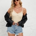 thumbnail image 4 of OIUUAK Women's Lace Cami Tops,&nbsp;V Neck Camisole for Women Adjustable Spaghetti Strap Stretch Fitted Undershirt Tank Top with Shelf Bra Breathable Summer Going Out Tops, Beige, 4 of 9