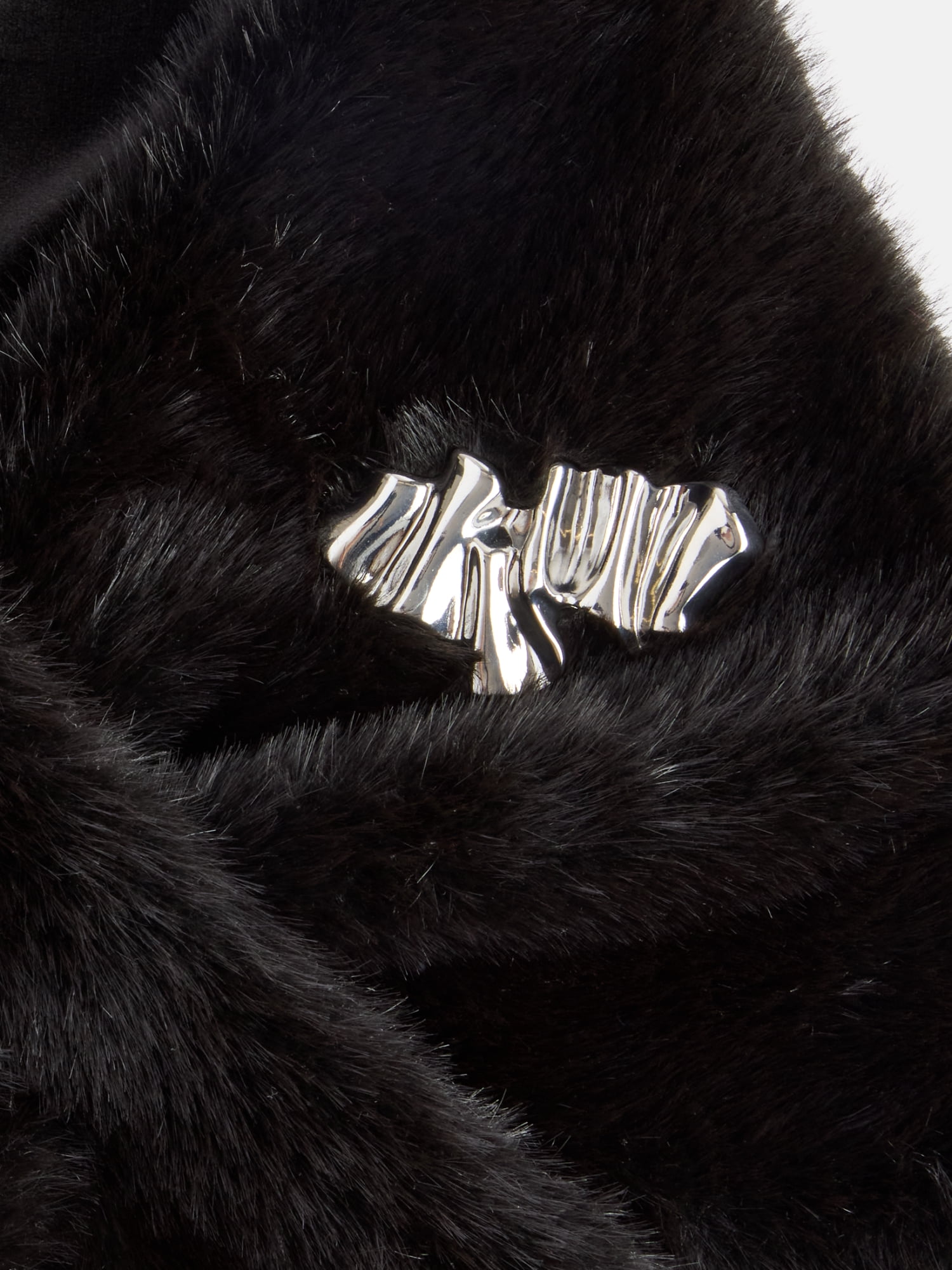 Scoop Women's Faux Fur Triangle Scarf with Brooch, Black Soot