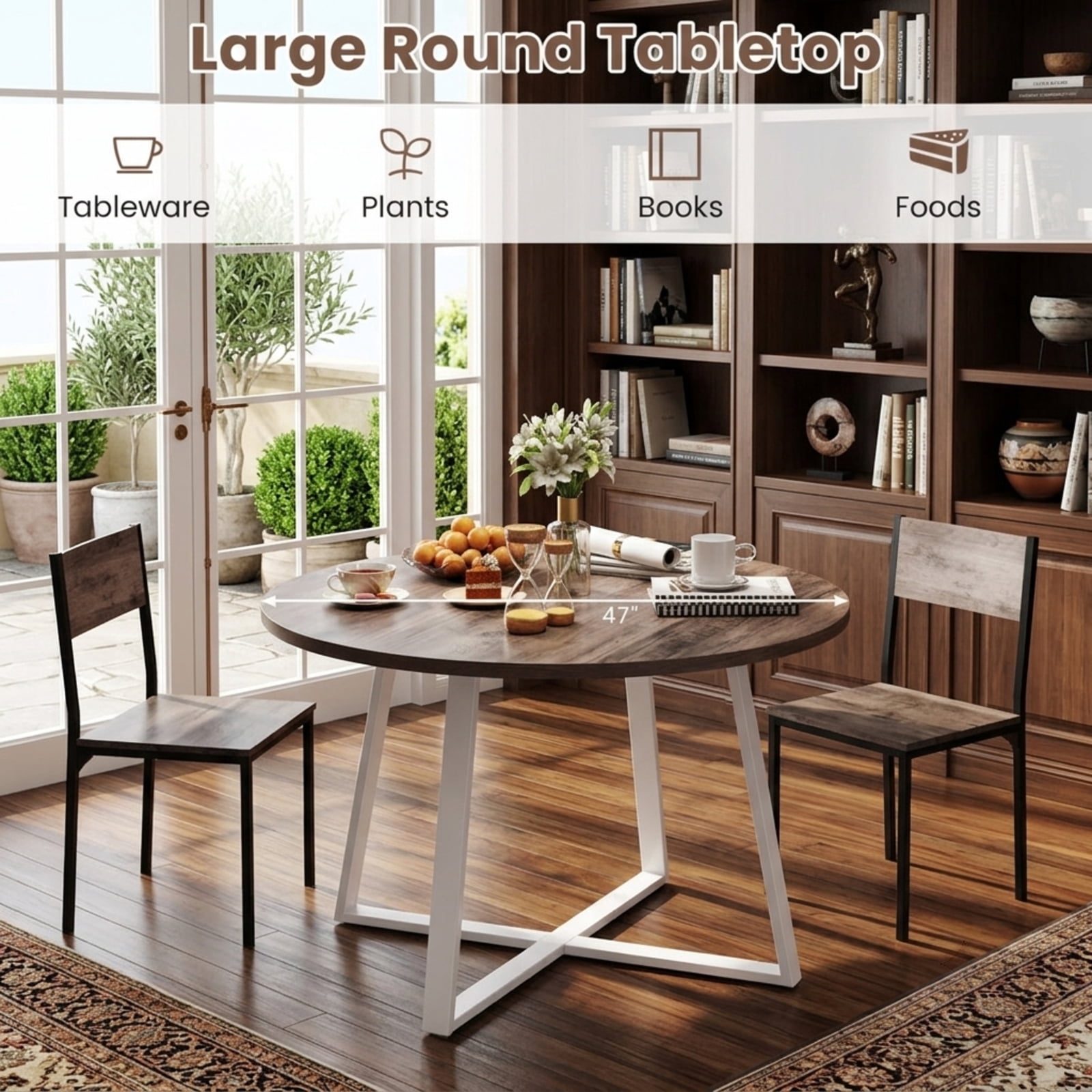 Furnibear 47 Inch Round Dining Table with Stable X Shaped Base and Thickened Top
