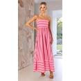 thumbnail image 6 of Women'S Striped Back Smocked Maxi Dress Spaghetti Strap Cut Out Flowy Swing Long Dress Watermelon Red L, 6 of 9