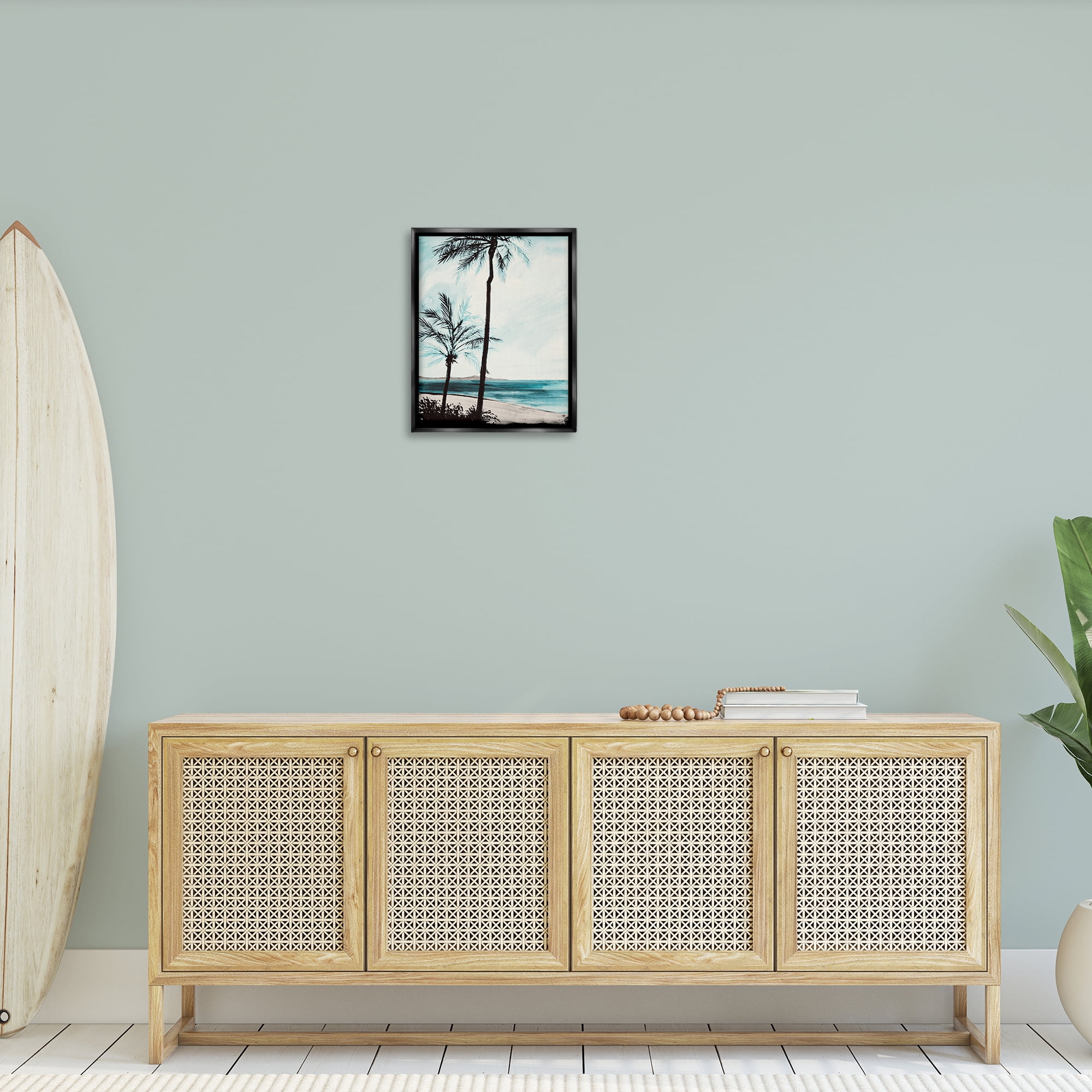 Stupell Industries Beach Palm Silhouettes Coastal Painting Black Floater Framed Canvas Art Print Wall Art, 17 x 21
