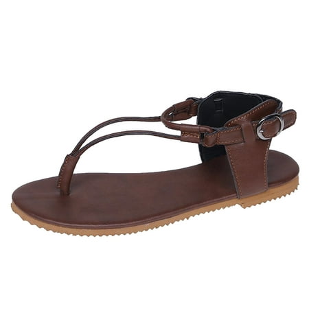 

nsendm Womens Summer Sandals Size 9 Ladies Fashion Roman Style Leather Herringbone Buckle Women s Hiking Sandals Coffee 9