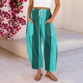thumbnail image 2 of VV AVEORS Striped Linen Pants Women Baggy Casual Barrel Leg Pants Polka Dots Elastic Waist Wide Leg Trousers With Pockets Green 3XL, 2 of 8
