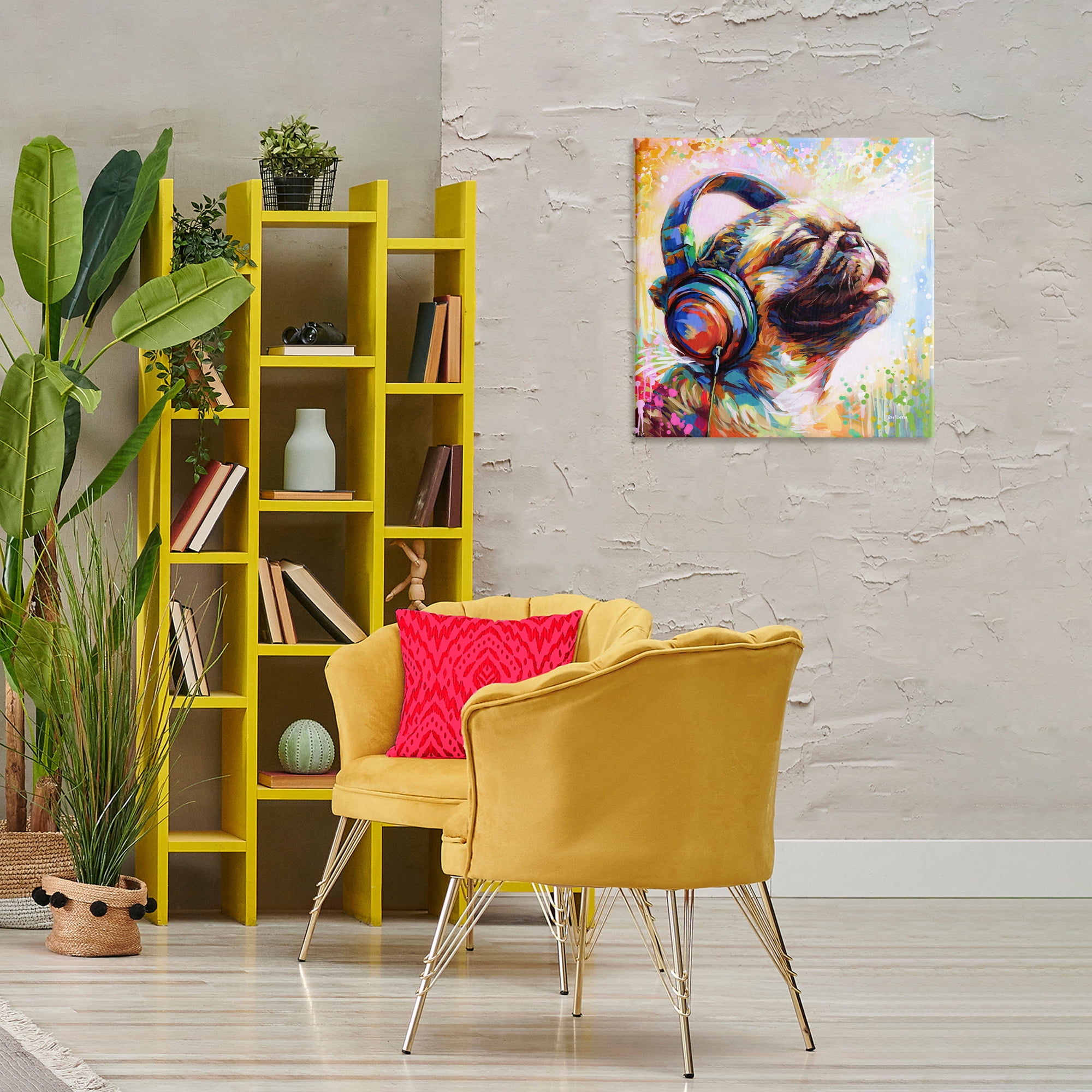 Stupell Industries Blissful Music Pug Animals & Insects Painting Gallery Wrapped Canvas Art Print Wall Art, 24 x 24