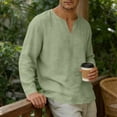 thumbnail image 4 of Mifsaly Mens Beach Shirts V Neck Long Sleeve Cotton Linen Shirt Lightweight Breathable Loose Fit Vacation Lounge Fashion T-Shirts Green,S, 4 of 8