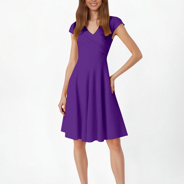 WILLBEST Vestidos Mono Informal De Manga Corta Con Cuello En V Y Color Liso Para Mujer, Falda Corta Con Vuelo Grande, Falda Informal De Verano