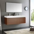 thumbnail image 2 of Fresca Mezzo 60" Teak Wall Hung Double Sink Modern Bathroom Vanity w/ Medicine Cabinet, 2 of 6
