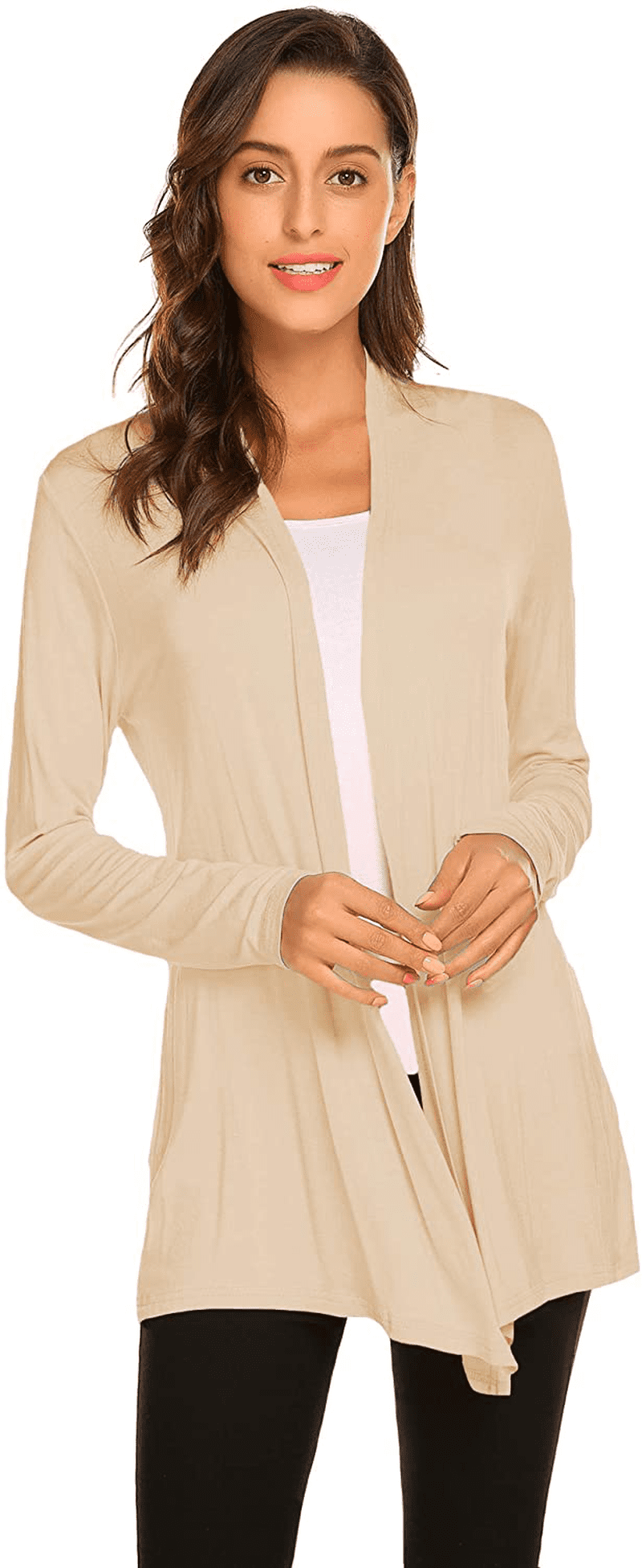 S-3X Womens Casual Lightweight Long Sleeve Cardigan Soft Drape Open Front Fall Dusters 
