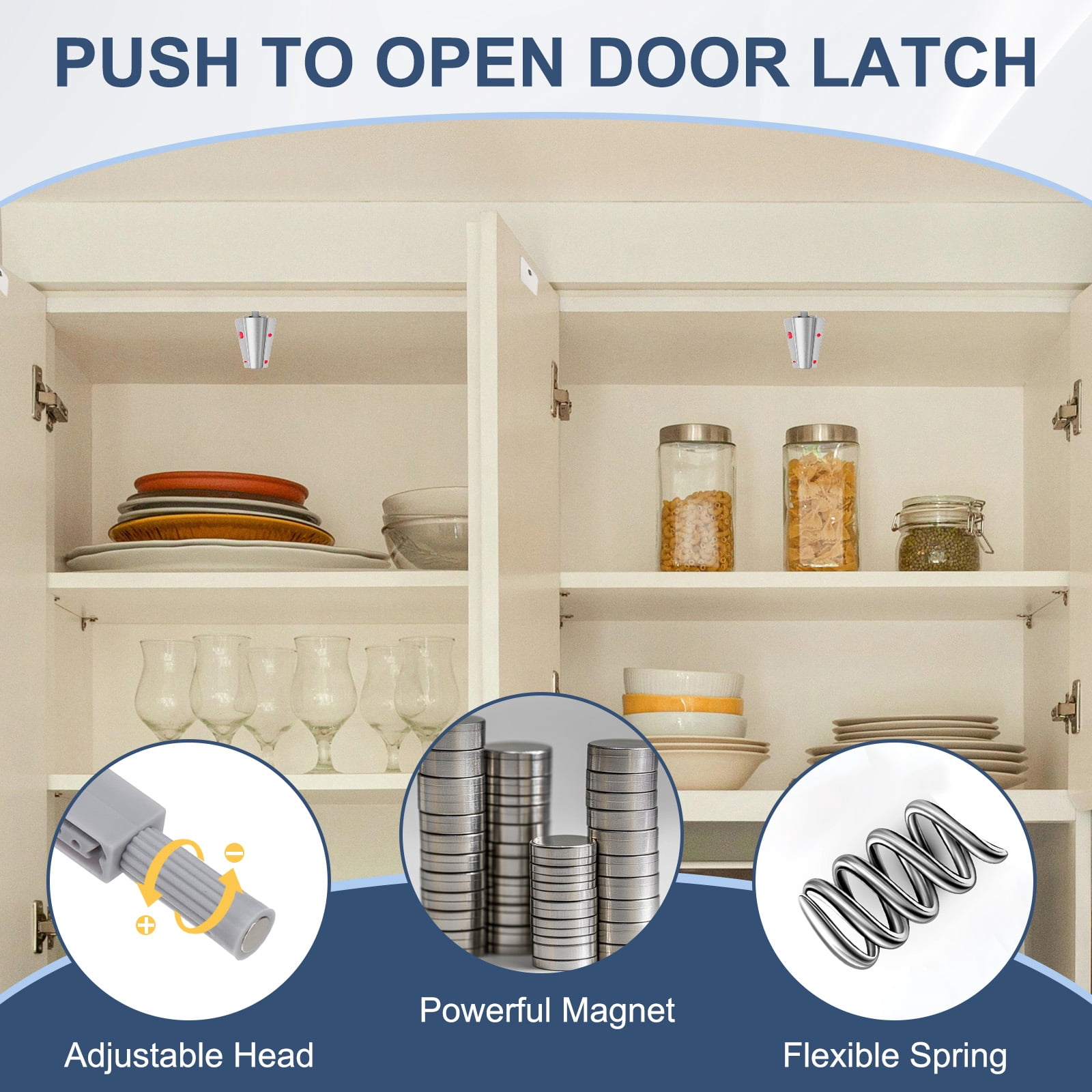 Uxcell Magnetic Push Latch, Push to Open Door Latch Cabinet Hardware Hidden Push Touch Latch Silver 8 Pcs