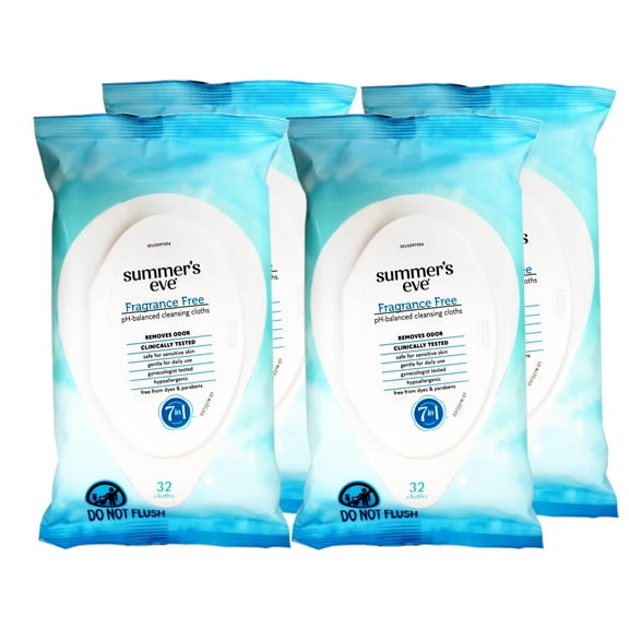 4 Pack - Summer's Eve Fragrance Free Daily Gentle Cloths, 32 Count