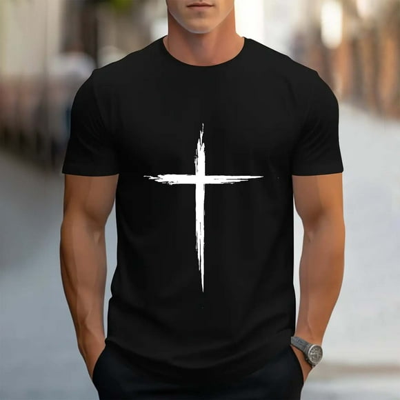 lcziwo Lightning Deals of Today Men's Tshirts Vintage Faith Jesus Cross Print Casual T-Shirts Summer Crewneck Short Sleeve Shirts Muscle Tops