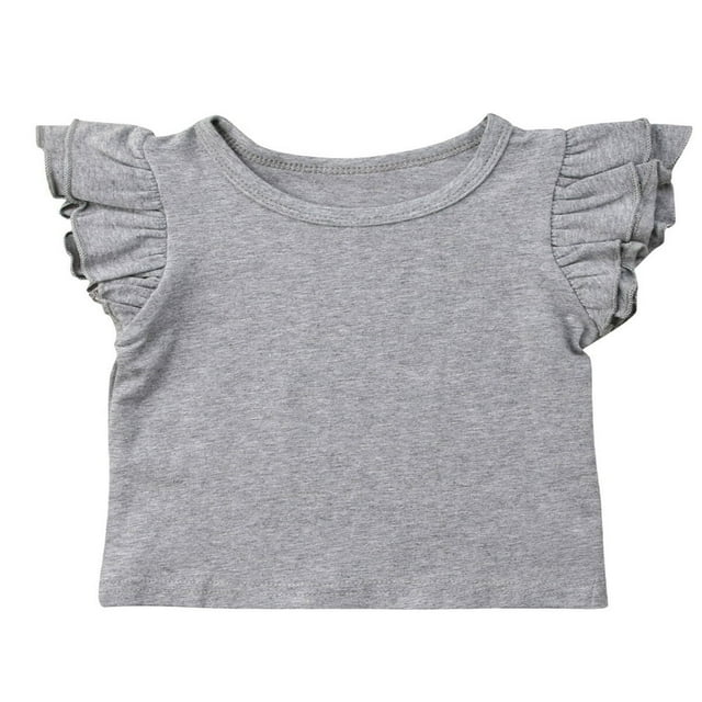 Infant Toddler Baby Girl Top Basic Plain Ruffle T-Shirt Blouse Casual Clothes