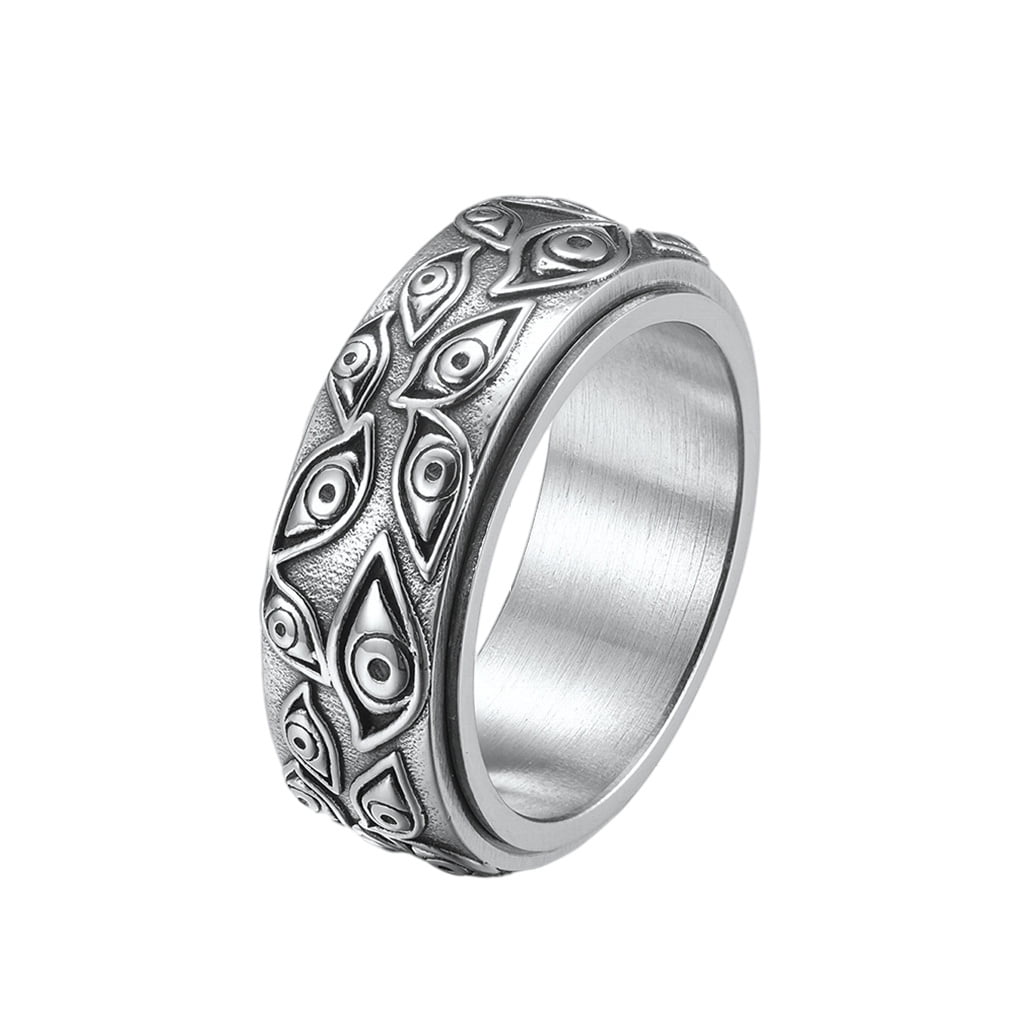 Retro Mens 316L Stainless Steel Flower Patterned Purple Sand Stones Band Ring