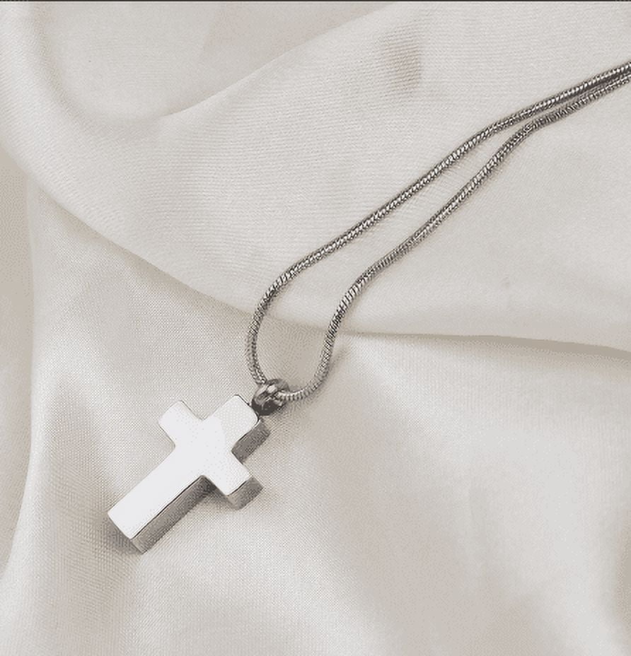 Anavia Cross Cremation Jewelry Stainless Steel Keepsake Memorial Urn Necklace for Human with"Angel in the Sky" Comfort Card-[Silver]