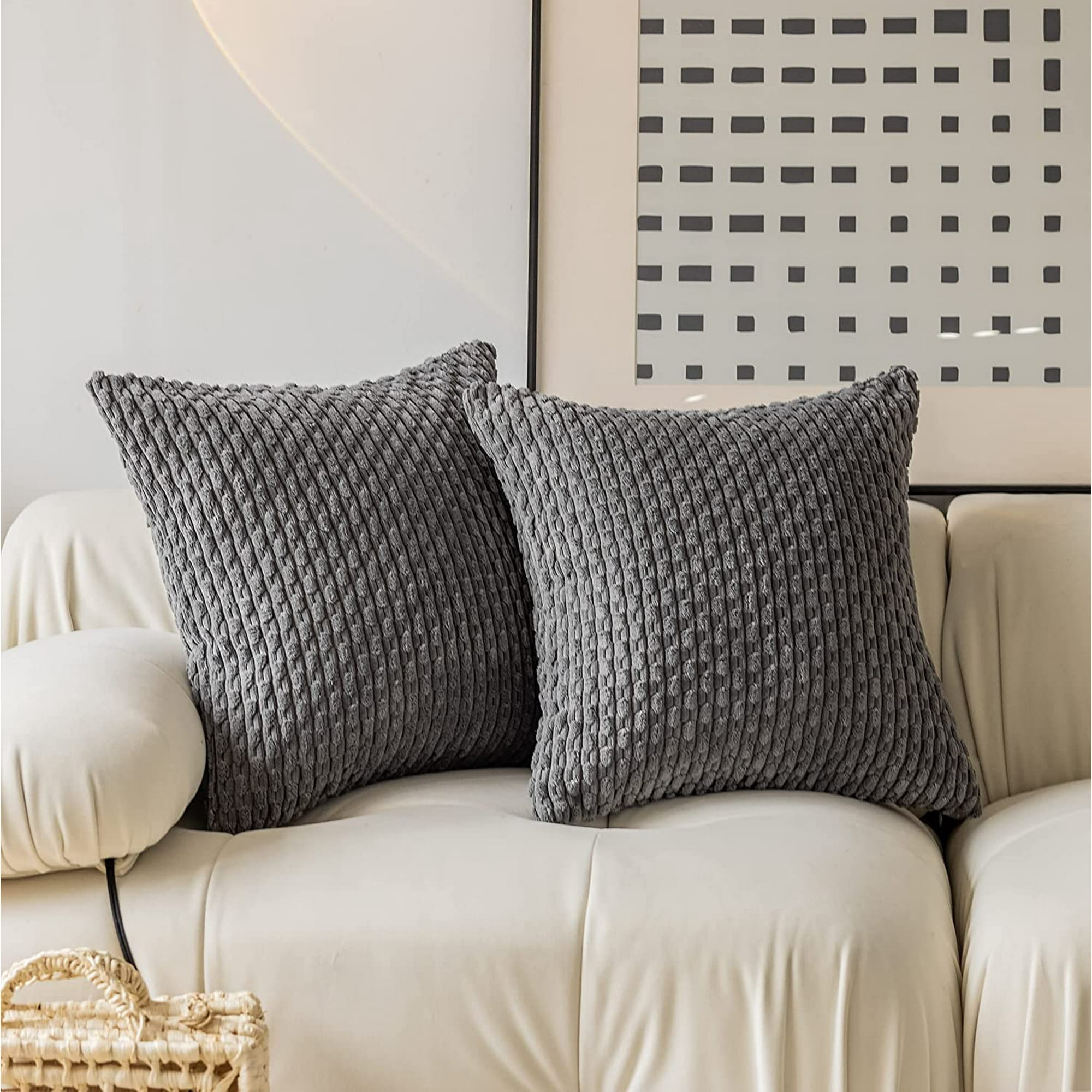 Set of 2 Soft Striped Velvet Decorative Pillows Covers 16x16 inch Cushion Covers for Couch 40x40cm 16 x 16 Inch Dark Grey Walmart