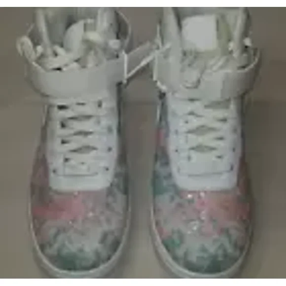 Size 10, Nike Air Force 1 Upstep High Glass Slippers, Pink Sequins, Barbie Vibes