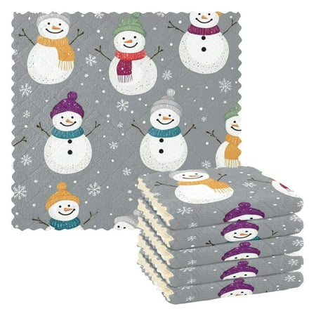 

WOBOGO Snowman in A Gray Background Of Snowflakes Kitchen Towels 6pcs Ultra Soft Absorbent Quick Drying Dish Cloths 11×11inch