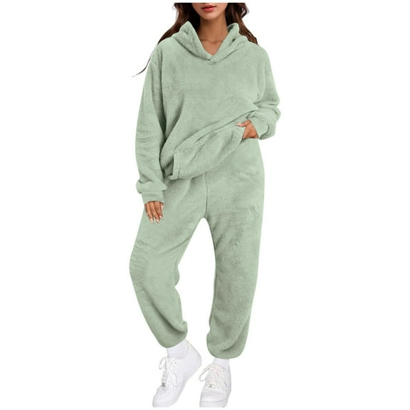 adviicd Women's Fuzzy Fleece Sweatsuits Sets Loungewear Long Sleeve Hoodies and Pants 2 Piece Fluffy Outfits with Pockets (Green, S)