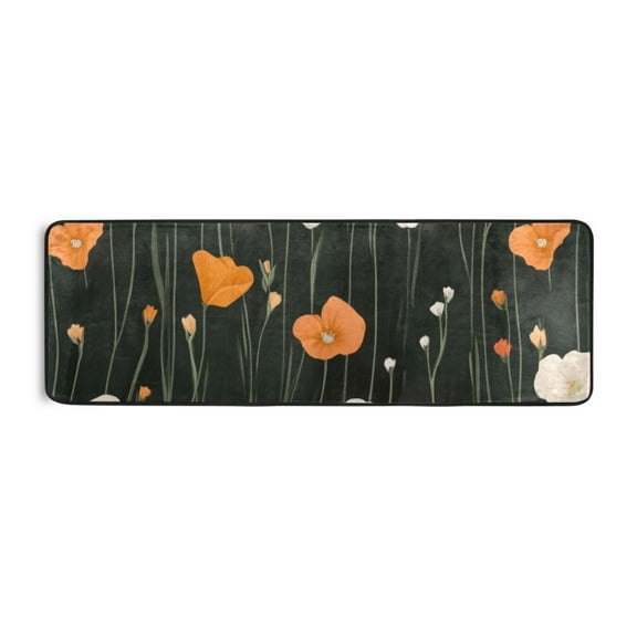 Little Flowers on Dark Runner Rug for Hallways Kitchen Non Slip 2'x 6' Washable Hall Carpet for Bedroom Entryway Laundry Room