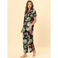 thumbnail image 3 of Unique Bargains Women's Pajama Set Silk Short Sleeves and Pants Floral Satin Sets, 3 of 5