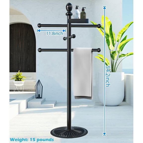 Pool Outdoor Towel Rack, 6 Bars with Top Tray Metal Heavy Duty Pool Accessories with Heavy Metal Base, Hot Tub Accessories Towel Dying Rack Towel Stand for Pool, Hot Tub etc