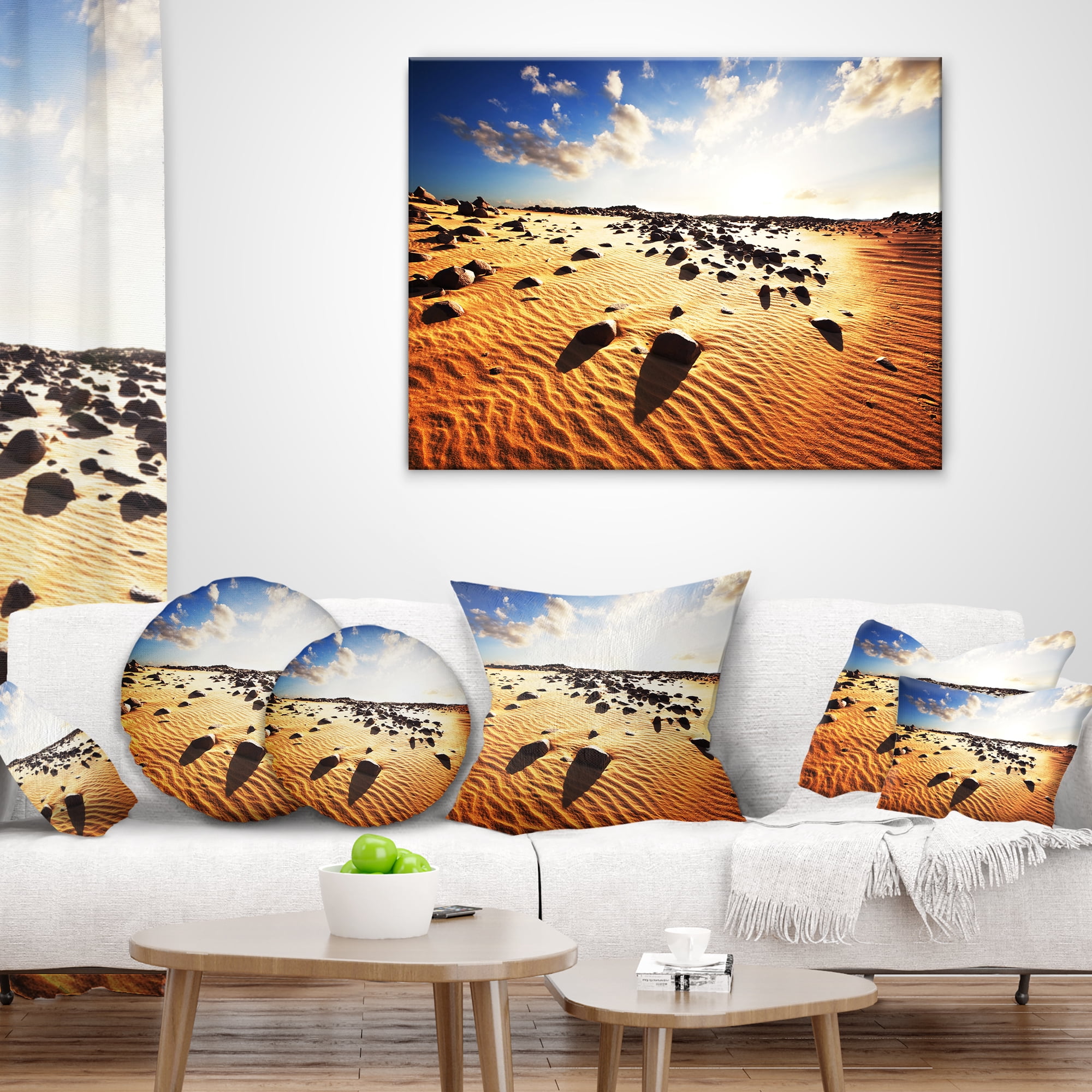 Designart Beautiful Rocky Sand Desert - African Landscape Printed Throw Pillow - 12x20