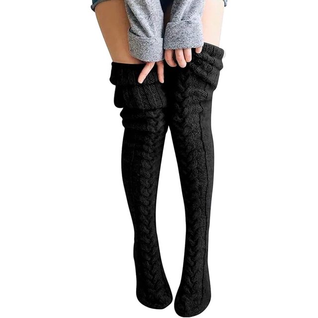 Calcetines Hasta la Rodilla Mujer Térmicos Invierno Calcetines Altos de Muslo Calcetines Extra Largos Casual de Punto Medias de Botas Largas para Niña Calcetines Navideños