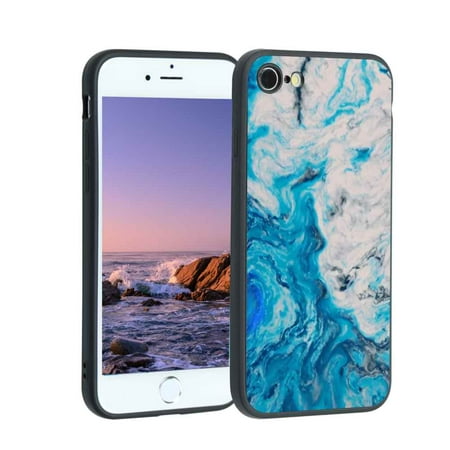Compatible with iPhone 8 Phone Case, Blue Marble 45 Case Men Women, Flexible Silicone Shockproof Case for iPhone 8
