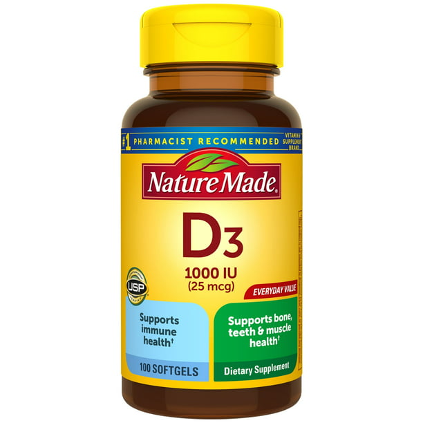 Goodwill toekomst Impasse Nature Made Vitamin D3 1000 IU (25 mcg) Softgels Supplement, 200 Count,  Twin Pack - Walmart.com