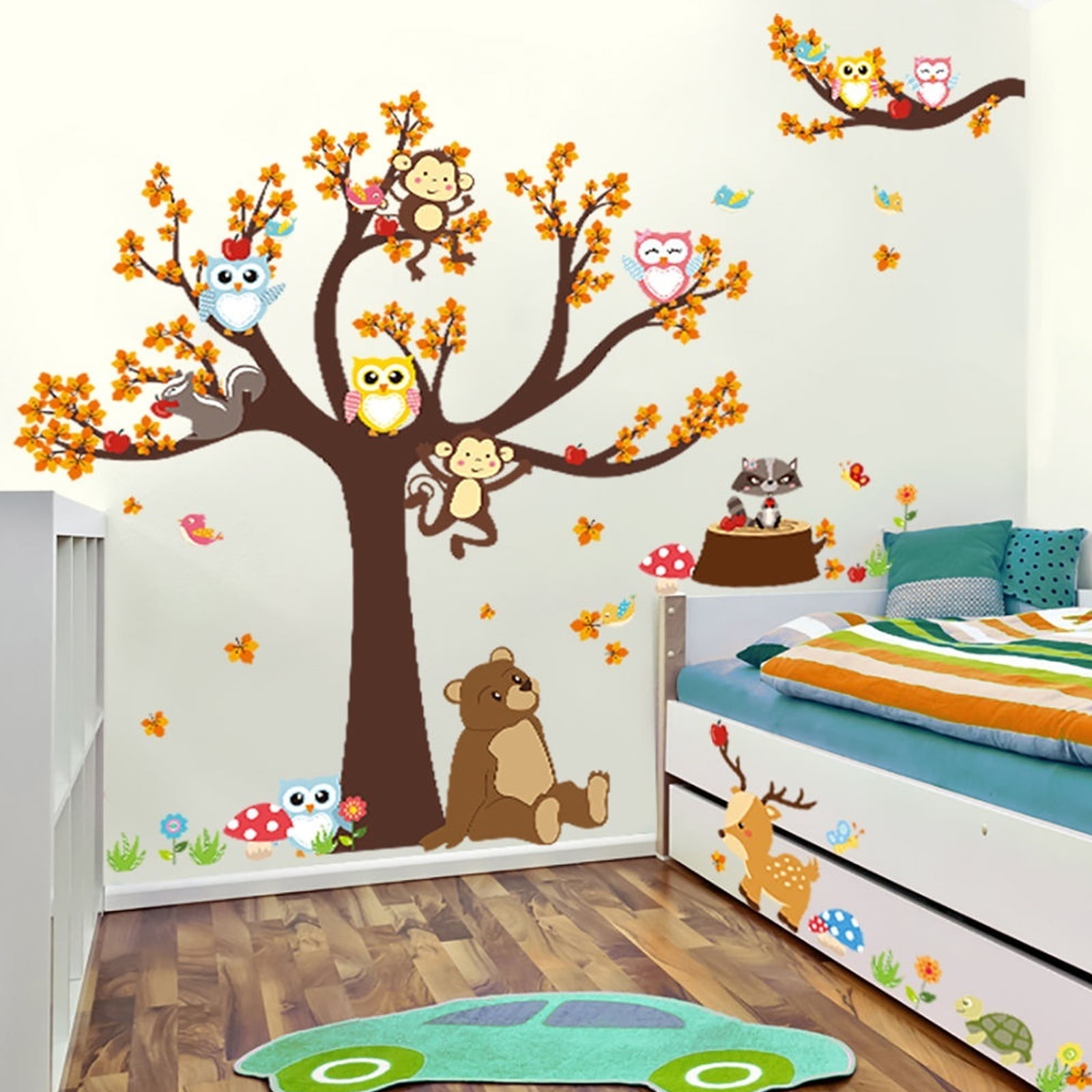 decalmile Forest Animals Tree Wall Decals Deer Squirrel Owl Wall Stickers Bab... 