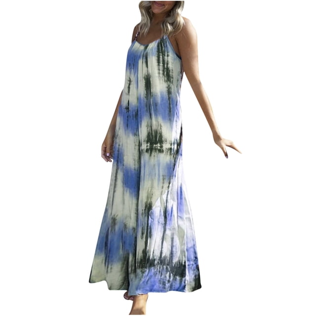 Vestido largo sin mangas con cuello en V y estampado informal de verano para mujer con estilo OAVQHLG3B Store lin121212