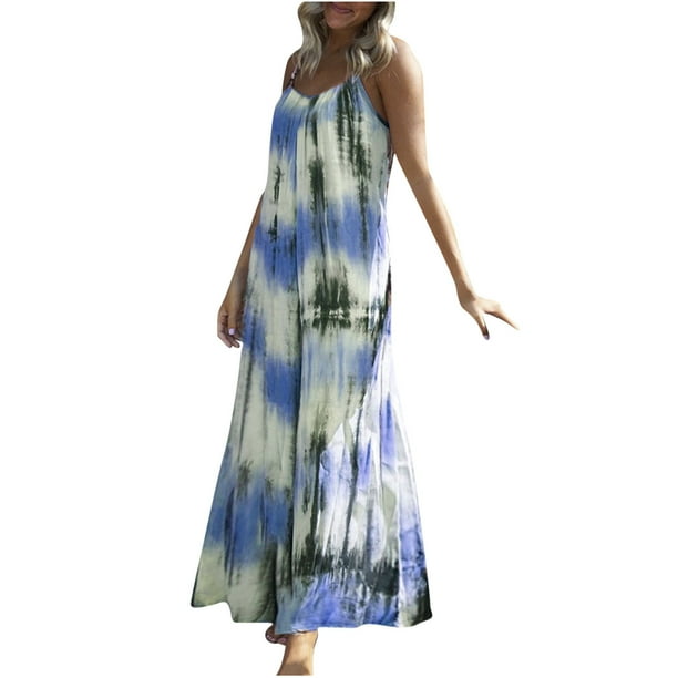Vestido largo sin mangas con cuello en V y estampado informal de verano para mujer con estilo OAVQHLG3B Store lin121212