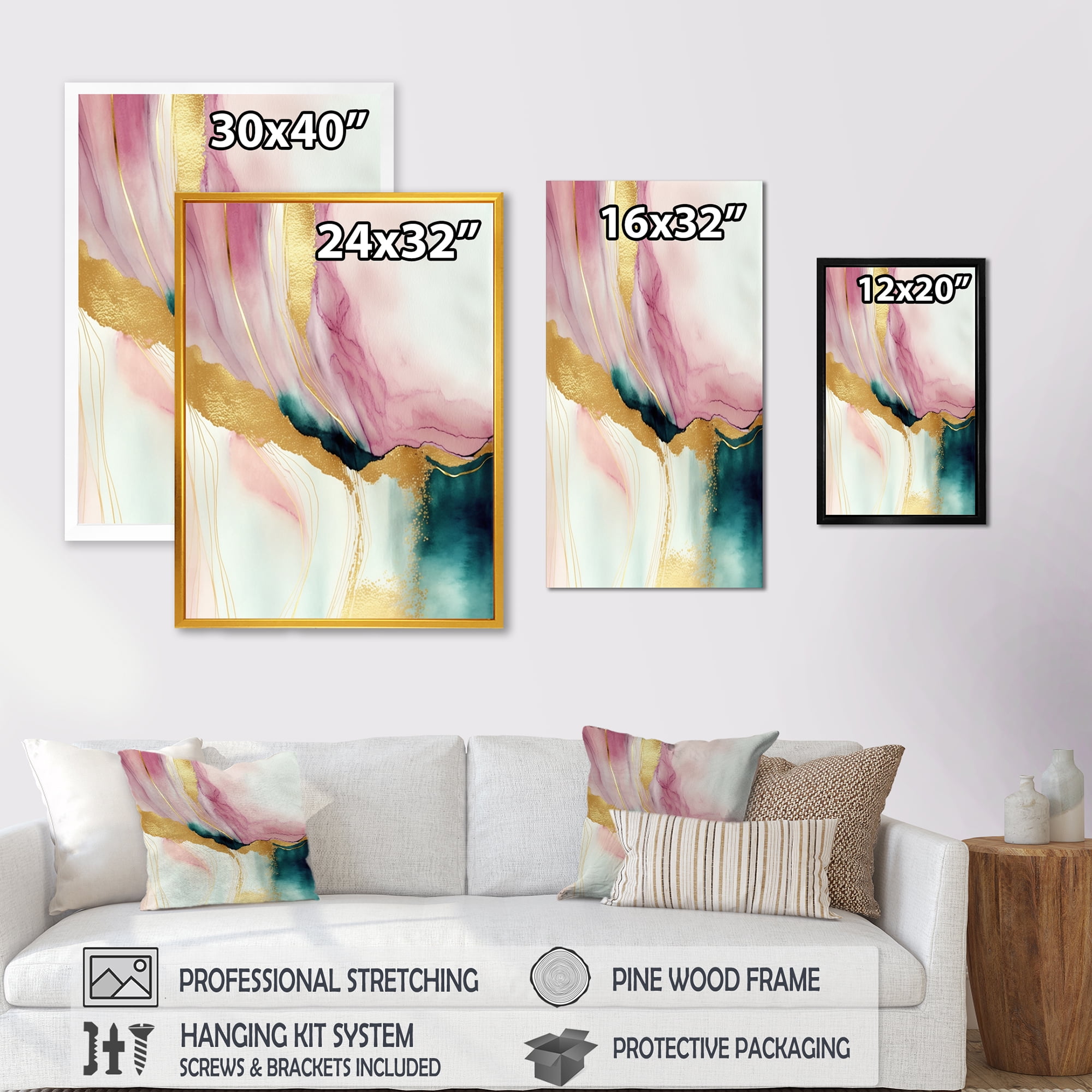 Designart Abstract Geode Pink And Green Marble I Canvas Wall Art