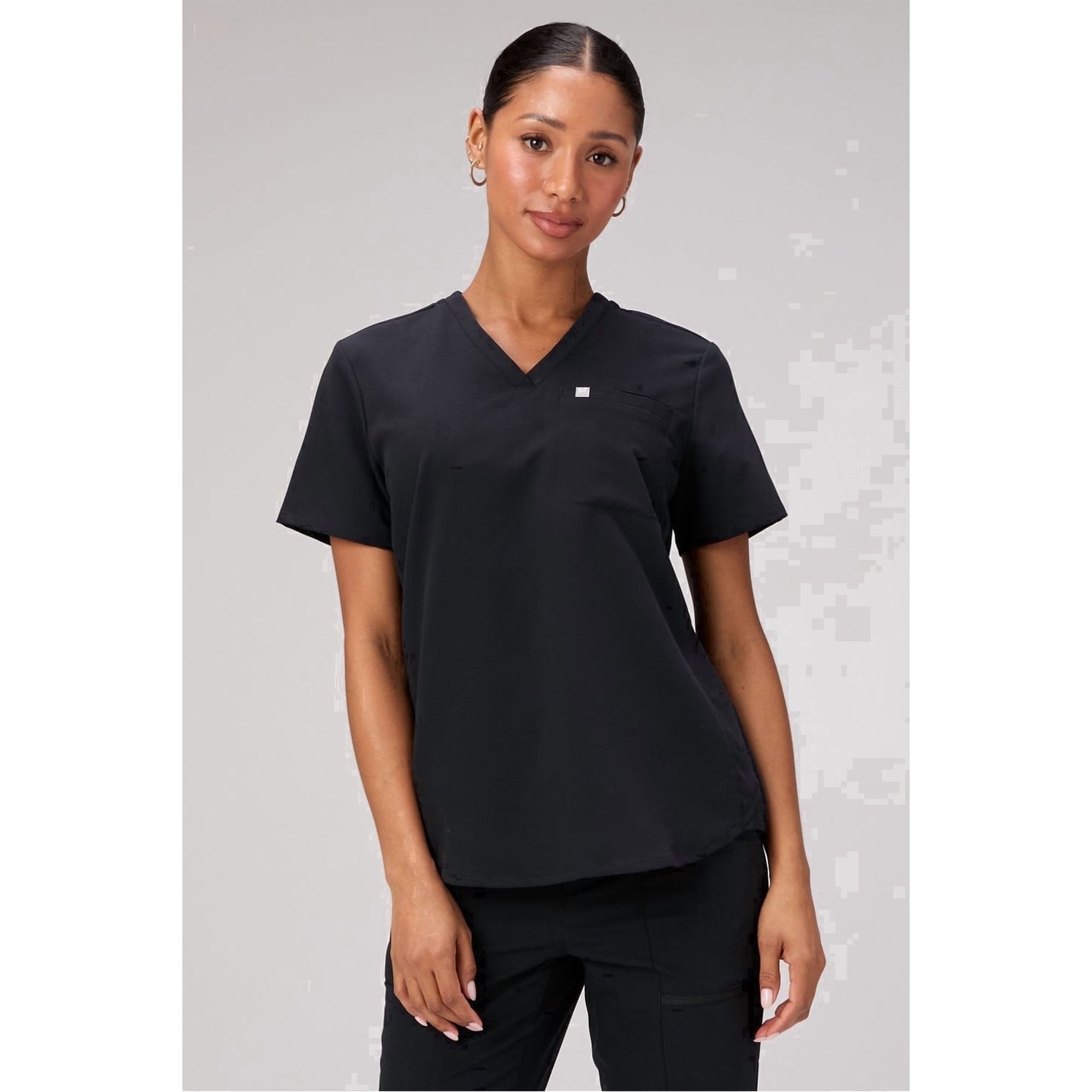 Fabletics Women's Vital Scrub Top, 1-Pocket V-Neck - MotionTech Fabric, 4-Way Stretch, Wrinkle-Resist, Anti-Shrink, Chest Pocket, Semi-Slim Fit (Sizes Vary)