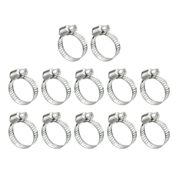 Unique Bargains Worm Gear Hose Clamp, 12pcs 5/8'-1' Adjustable Stainless Steel Hose Clamps for Securing Hose