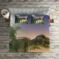 thumbnail image 2 of Ambesonne Jurassic Quilted Coverlet 3 Pcs, Dinosaur in the Jungle, Queen Size, Green Blue Peach, 2 of 2