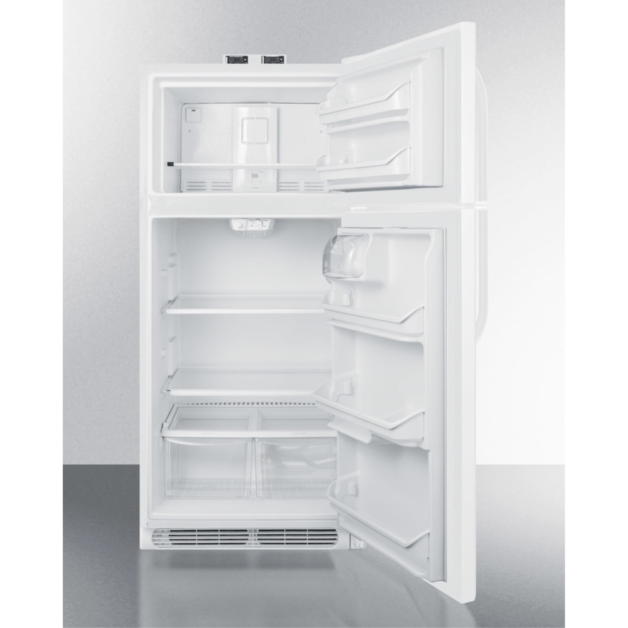 18 cu.ft. break room refrigerator-freezer in white with NIST calibrated alarm/thermometers