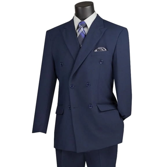 Men's  Vinci Suits Classic Double Breasted Suit Navy Blue Size 48 Regular