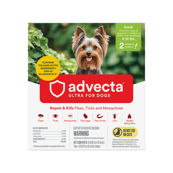 ADVECTA Ultra Flea and Tick Topical Treatment for Small Dogs, 4-10 lbs, 2 Month Supply