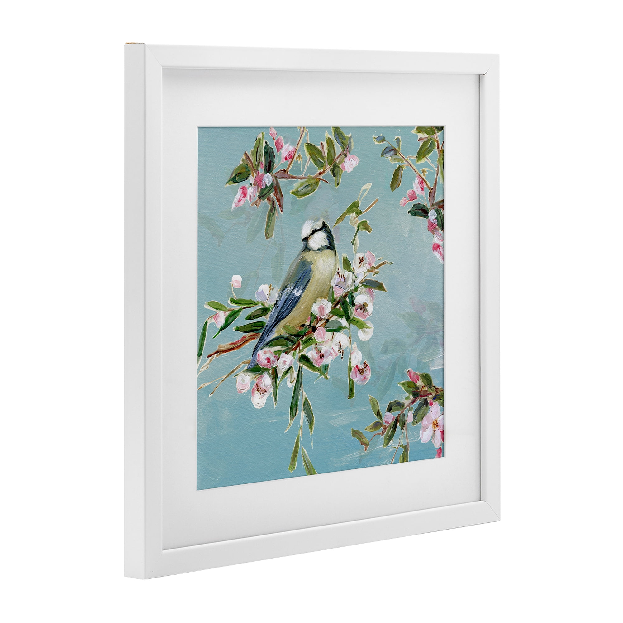 Stupell Industries Songbird Perched on Blooms White Framed Print Under Glass, design by Sally Swatland