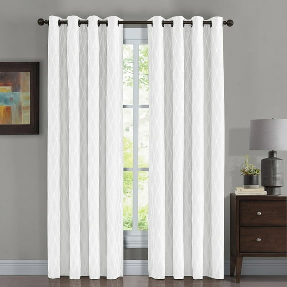 Pair Victoria 100% Blackout Curtain Panels Jacquard Thermal Insulated ( Set Of 2)- 108X120 - White