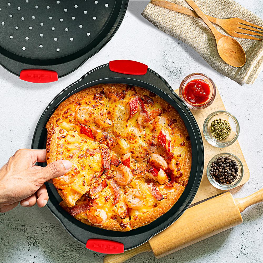 NutriChef 2-Pc. Non-stick Pizza Tray - Round Steel Non-stick Pan