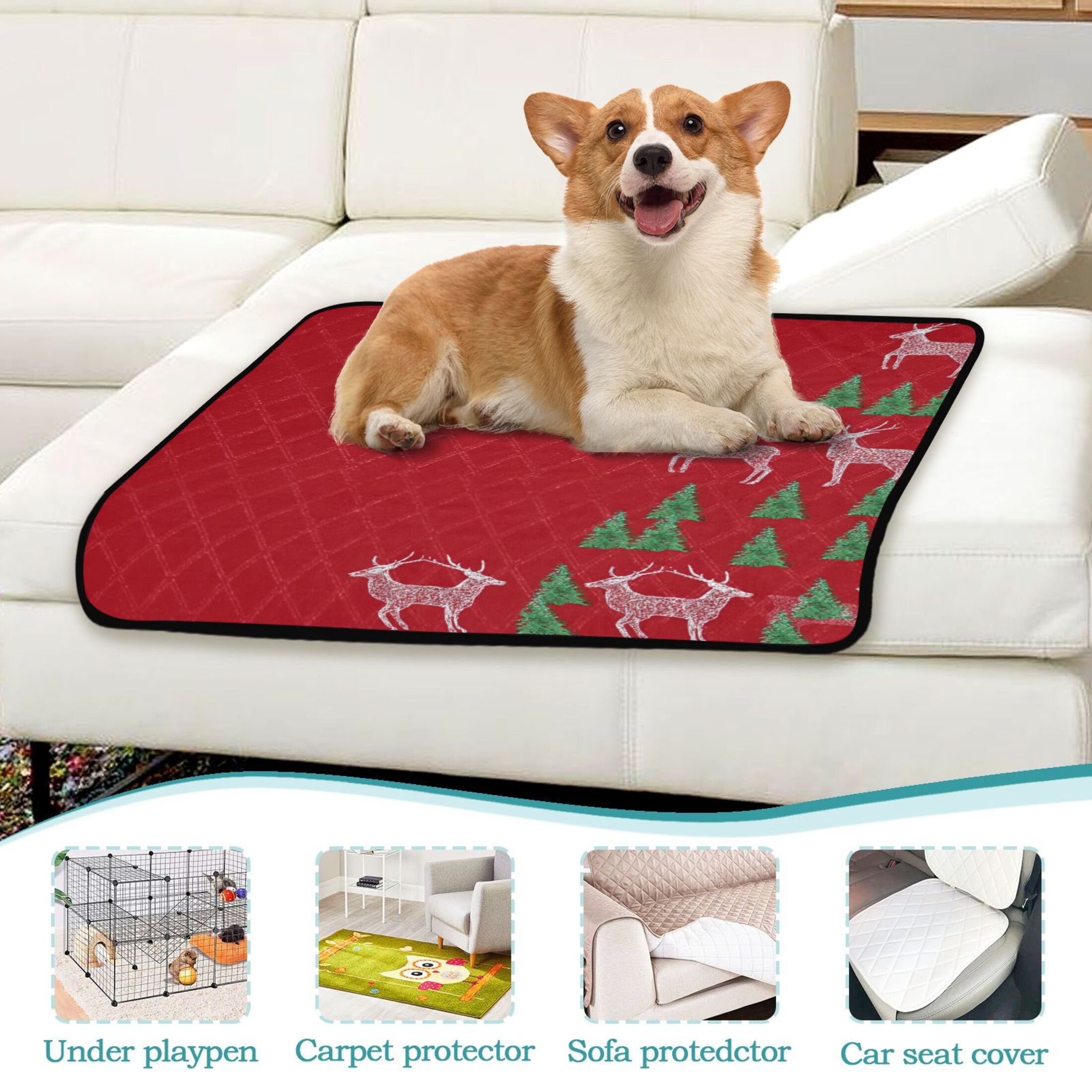 IAUYY Washable Pee Pads for Dogs Smallx3 Absorbent and Leak-Proof Non-Slip Reusable Puppy Pee Pads for Dogs Applicable to Playpen Potty Crate Red Deer Festival Theme