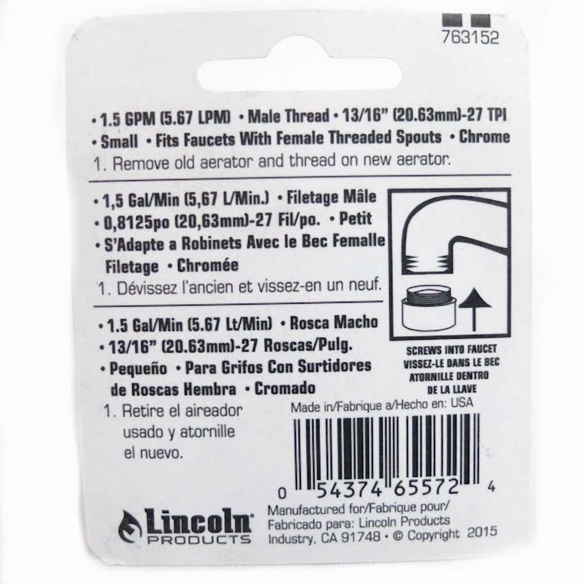 CRESTIN- Lincoln Products Male Small Water Saver Aerator In Chrome 103152