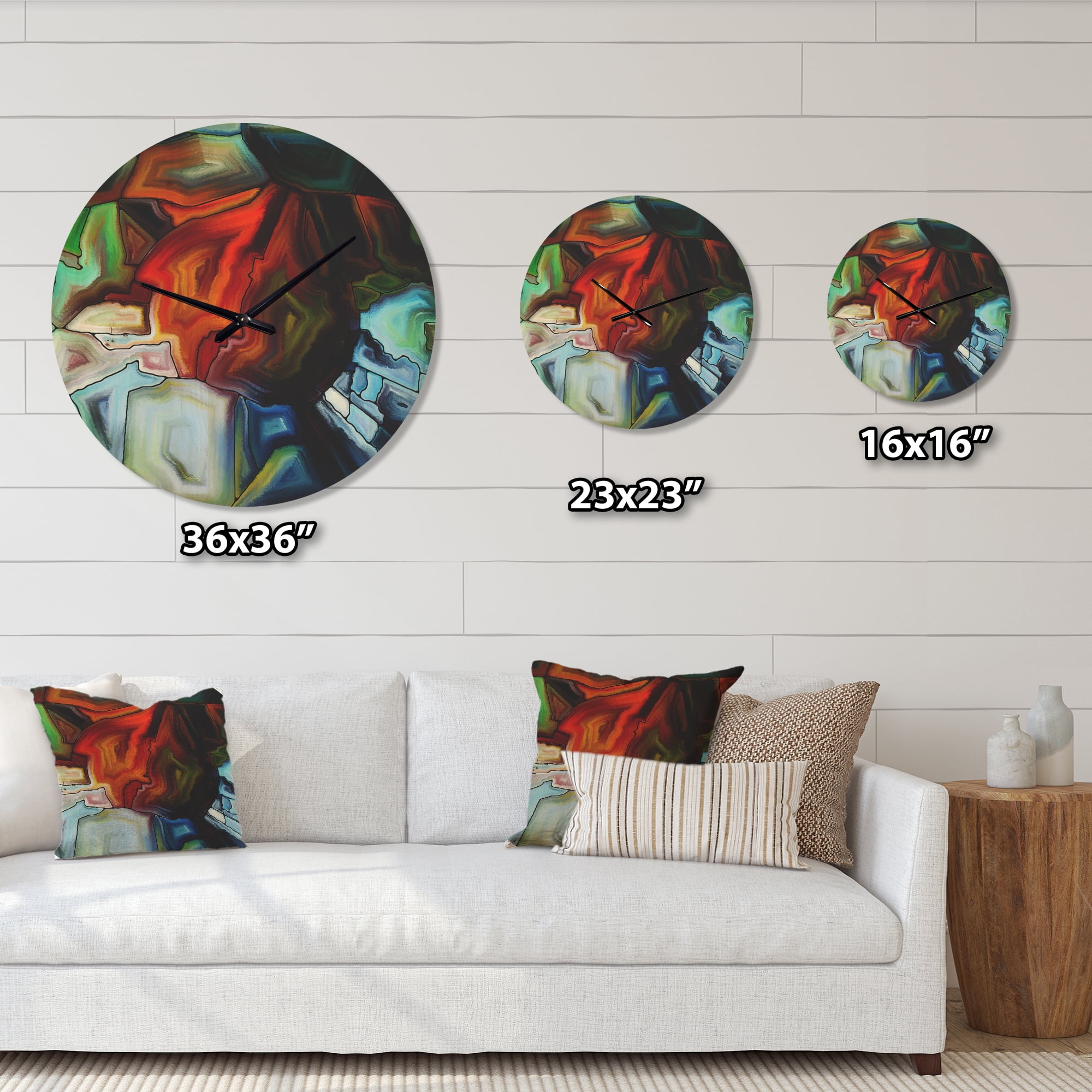 Designart 'Abstract Fractal Stained Glass Design ' Modern Wood Wall Clock